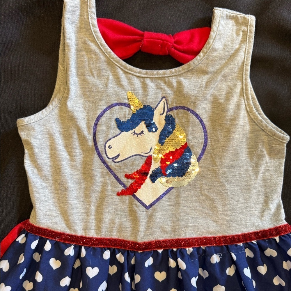 Unicorn Heart Kids Dress - Blue and Gray - Picture 2 of 6